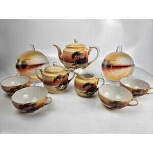 Japan Lustreware Handpainted Sunset Tea Set Porcelain 9‎ Pieces